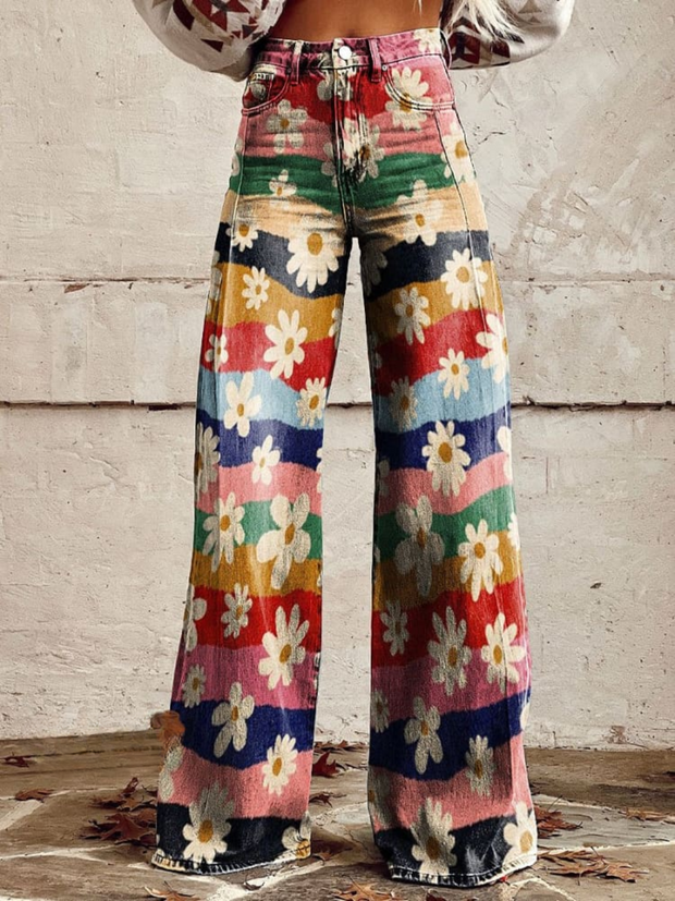 LÉON | Calças Retro Florais Elegantes e Confortáveis