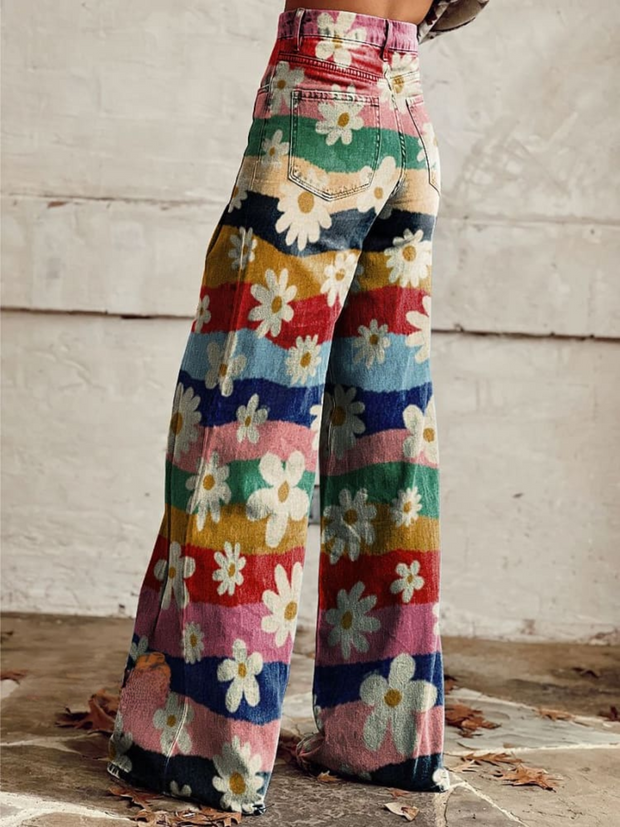 LÉON | Calças Retro Florais Elegantes e Confortáveis