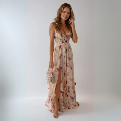 Yuna - Vestido Longo Estampado com Motivo Floral