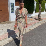 Kelsey - Robe longa com decote em V e acabamento torcido
