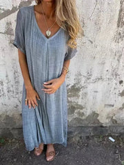 Rozalyn - Longo Vestido de Algodão e Linho Leve