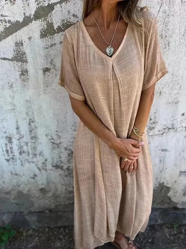 Rozalyn - Longo Vestido de Algodão e Linho Leve