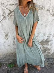 Rozalyn - Longo Vestido de Algodão e Linho Leve
