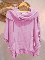 Blusa Tanith — Modelo Relaxado com Manga 3/4 e Gola Drapeada