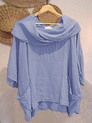 Blusa Tanith — Modelo Relaxado com Manga 3/4 e Gola Drapeada