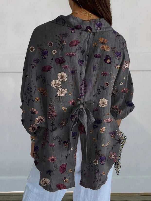 Nerys - Saia de Linho com Bolso e Estampa de Flores Elegante
