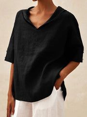Briarrose - Camisa Casual de Linho com Gola V para Mulheres