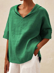 Briarrose - Camisa Casual de Linho com Gola V para Mulheres