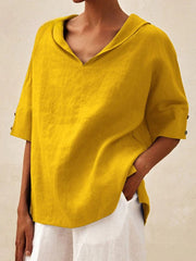 Briarrose - Camisa Casual de Linho com Gola V para Mulheres