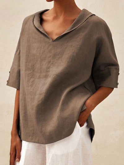 Briarrose - Camisa Casual de Linho com Gola V para Mulheres