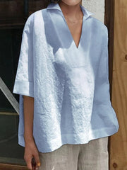 Verena - Camisa Solida com Decote em V e Manga Médio Larga