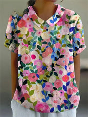 Odelia - Camisa de Algodão Linho com Estampa Floral colorida