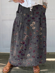 Nerys - Saia de Linho com Bolso e Estampa de Flores Elegante
