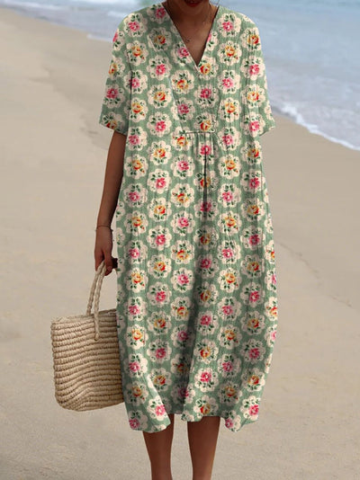Hazel - Vestido Vintage com Decote em V e Estampa Floral